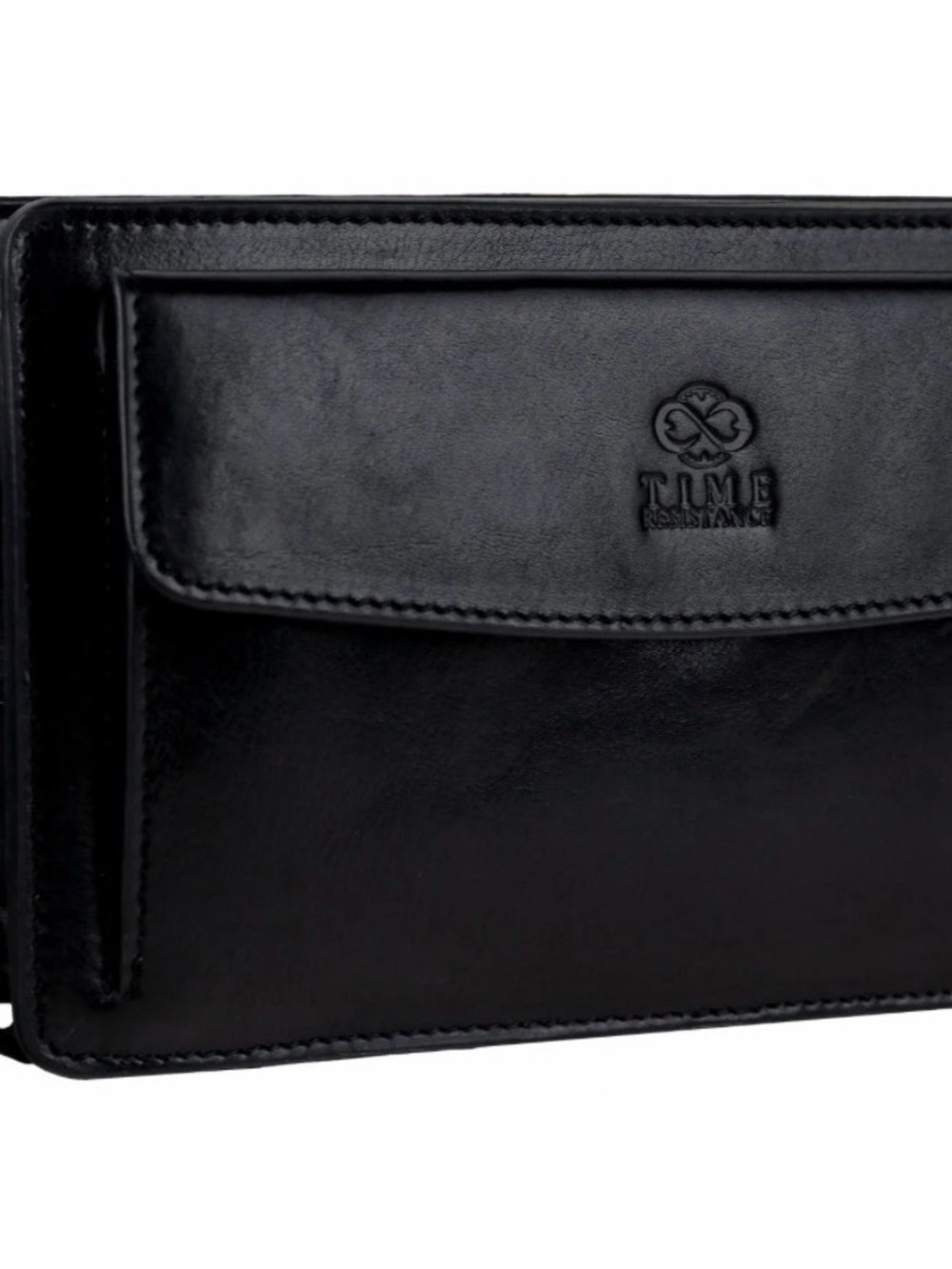 Time Resistance Decameron Men's Black Leather Clutch
